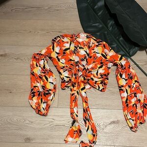 Billabong Orange Floral Tie-Front Blouse